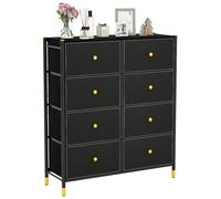 HOMASIS Commode de chambre à coucher avec 8 tiroirs pliables, en tissu, commode, chambre à coucher, commode peu encombrante pour salle de bain, entrée, couloir, noir et doré