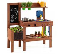 HOMASIS Cuisine de Boue Enfant, Jeu Imitation en Bois | avec Bac de Culture, Évier, Robinet et Réservoir, Tableau Noir, Outils de Jardinage, pour 3+ Ans, pour Jardin, Cour