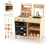 HOMASIS Cuisine extérieure pour Enfants avec Barbecue, Table, évier, Cuisine Jouet avec 27 Accessoires, Ensemble Jouet en Bois de Sapin