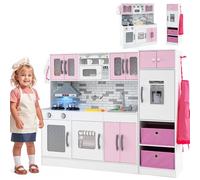 HOMASIS Cuisine pour Enfant avec Réfrigérateur et 2 Paniers en Tissu, Cuisine de Jeu avec Lumière Et Son, 22 Accessoires, Cuisine en Bois avec Évier, Cuisinière, Four, Machine À Glace (rosé)