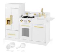 HOMASIS Cuisine pour Enfants en Bois, Cuisine Jouet avec Réfrigérateur, Machine à Glace, Lave-vaisselle, Cuisinière, Robinet, Cuisine pour Enfants de 3 ans Blanc