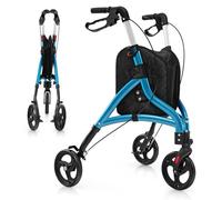 HOMASIS Déambulateur Pliable à 3 Roues en Aluminium Léger, Aide à la marche Hauteur Réglable, Rollator avec Sac de Rangement pour Tous Types de Terrain pour Personnes Âgées, Handicapées (BLEU)