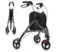HOMASIS Déambulateur Pliable à 3 Roues en Aluminium Léger, Aide à la marche Hauteur Réglable, Rollator avec Sac de Rangement pour Tous Types de Terrain pour Personnes Âgées, Handicapées (GRIS)