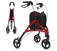 HOMASIS Déambulateur Pliable à 3 Roues en Aluminium Léger, Aide à la marche Hauteur Réglable, Rollator avec Sac de Rangement pour Tous Types de Terrain pour Personnes Âgées, Handicapées (ROUGE)