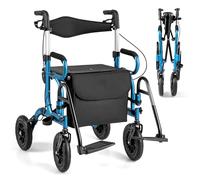 HOMASIS Déambulateurs 4 Roues Pliable Léger-Facile à plier-Siège réglable en hauteur, Fauteuil Roulant, Aides à la Marche pour Handicapés, Personnes âgées, pour Tous Types de Terrain (bleu)