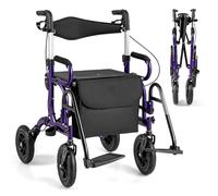 HOMASIS Déambulateurs 4 Roues Pliable Léger-Facile à plier-Siège réglable en hauteur, Fauteuil Roulant, Aides à la Marche pour Handicapés, Personnes âgées, pour Tous Types de Terrain (Violet)