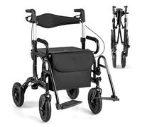 HOMASIS Déambulateurs 4 Roues Pliable Léger-Facile à plier-Siège réglable en hauteur, Fauteuil Roulant, Aides à la Marche pour Handicapés, Personnes âgées, pour Tous Types de Terrain (noir)