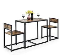 HOMASIS Ensemble de Bar 3 Pièces avec 2 Tabourets, Table de Bistrot avec Chaises, en Bois et Structure Métal, Design Industriel pour Cuisine