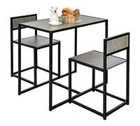 HOMASIS Ensemble de salle à manger 3 pièces avec 2 tabourets de bar, petite table de bistrot avec 2 chaises, ensemble de sièges en bois et structure en métal, table de cuisine au design industriel