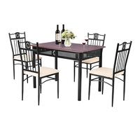 HOMASIS Ensemble Table et 4 Chaises, Meuble de Salle à Manger, Pieds en Métal Noir, pour Cuisine, Salon, Bistrot Table de 107 x 70 x 75 cm, 4 Chaises de 46 x 41 x 93 cm, Bois de Rose, Noir