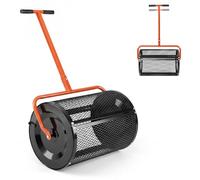 HOMASIS Épandeur de Compost Largeur 61 cm, 75 L, avec Poignée en T Réglable en Hauteur, Rouleau en Maille Métallique, Loquets Latéraux, pour Épandre, Fumier Terres Pelouse, Jardin (Orange)