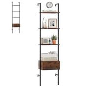 HOMASIS Étagère à 5 Niveaux et tiroirs, 177 cm Étagère Murale avec Cadre métallique, Montage Mural Bibliothèque, étagère Ouverte Étagère de Bureau avec Protection Anti-basculement