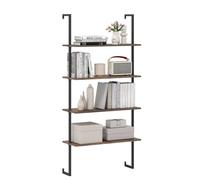 HOMASIS Étagère à Échelle 76 x 30 CM, Bibliothèque Industrielle à 4 Niveaux, Support de Rangement pour Salon, Chambre, Bureau à Domicile, Marron Rustique