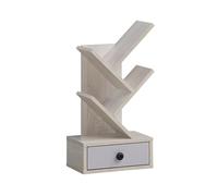 HOMASIS Étagère à livres en forme d'arbre avec tiroir et 4 étagères - Étagère moderne en bois pour livres, CD, DVD, bureau - 30 x 17,5 x 60 cm - Beige, TF10717