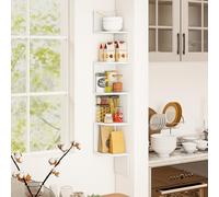 HOMASIS Étagère d'angle à 5 Niveaux Murale Suspendue en Bois, Bibliothèque en Zigzag à Fixation, Bibliothèque CD/DVD Peu Encombrante pour Salon, Bureau, Cuisine, Salle de Bain, 20 x 20 x 126 (Blanc)