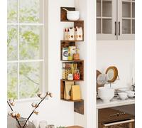 HOMASIS Étagère d'angle à 5 Niveaux Murale Suspendue en Bois, Bibliothèque en Zigzag à Fixation, Bibliothèque CD/DVD Peu Encombrante pour Salon, Bureau, Cuisine, Salle de Bain, 20 x 20 x 126 (Marron)