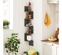 HOMASIS Étagère d'angle à 5 Niveaux Murale Suspendue en Bois, Bibliothèque en Zigzag à Fixation, Bibliothèque CD/DVD Peu Encombrante pour Salon, Bureau, Cuisine, Salle de Bain, 20 x 20 x 126 (Gris)