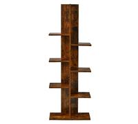 HOMASIS Etagère de Rangement à 7 Niveaux, Bibliothèque à Livre en MDF avec Coins Arrondis, Meuble de Rangement pour Salon, Balcon,Bureau,Charge 40KG, 50x20x141cm (Brun)