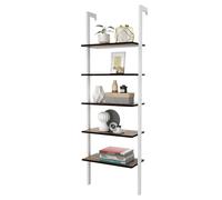 HOMASIS Étagère échelle à 5 niveaux, bibliothèque murale avec structure en métal, étagères de rangement, étagère moderne sur pied, pour bureau à domicile, salon, 61 x 30 x 183 cm (blanc)