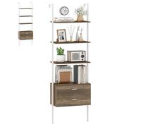 HOMASIS Étagère échelle avec 6 niveaux & 2 tiroirs, 184 cm Étagère murale avec cadre métallique, bibliothèque murale, étagère ouverte sur pied Étagère de bureau avec protection anti-basculement (gris)