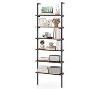 HOMASIS Étagère murale à 6 niveaux, bibliothèque échelle avec structure métallique et dispositifs anti-basculement, Étagère ouverte moderne pour salon, chambre, bureau, 60 x 20 x 183 cm Marron