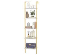 HOMASIS Étagère Murale en Échelle à 5 Niveaux, Bibliothèque avec Cadre en Métal et Patins de Pied Réglables, Meuble de Rangement avec Protection Anti-basculement pour Salon, Bureau (64 x 30 x 178 cm)