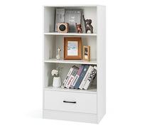 HOMASIS Étagère verticale tiroir de rangement, bibliothèque en bois à 4 niveaux, étagère sur pied dispositif anti-retournement, capacité de charge totale 90 kg, 60 x 38 x 120 cm (blanc) TF10665GRES