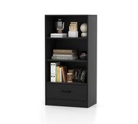 HOMASIS Étagère verticale tiroir de rangement, bibliothèque en bois à 4 niveaux, étagère sur pied dispositif anti-retournement, capacité de charge totale 90 kg, 60 x 38 x 120 cm (Noir) TF10665GRES