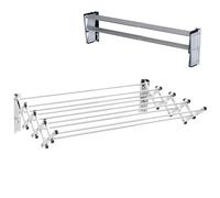 HOMASIS Étendoir à Linge Pliable Rétractable, Porte-Manteau Extensible en Acier Inoxydable l'Intérieur et l'Extérieur, Séchoir à Linge avec 8 Barres pour Buanderie, Salle de Bain, Balcon, Charge 16kg