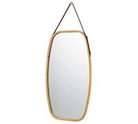 HOMASIS Grand miroir mural avec cadre en bambou, miroir suspendu avec bande en cuir réglable, miroir de salle de bain HD avec film anti-explosion, miroir de dressing pour chambre et entrée, 44 x 77
