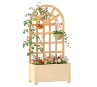 HOMASIS HOMASIS Jardinière avec Treillis, Trou Drainage, Bac à Fleur, Carré Potager Jardinière, Lit Surélevé de Jardin, pour Plante Grimpante Vigne, Intérieur et Extérieur (Naturel, 61 x 30 x 121 cm)