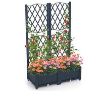 HOMASIS Jardinière avec Treillis Extérieure, Jardinière Brise Vue en PP avec Trous de Drainage, Bac à Fleurs pour Plantes Grimpantes pour Calcon, Cour & Jardin (Gris,80x40x122cm)