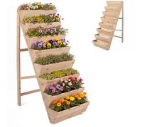 HOMASIS Jardiniere sur Pieds en Bois de Étages, Bac Jardinage Potager Surélevé d’Escalier avec Plates-Lits en V et Base Triangulaire Stable, pour Herbes, Fleurs, Légumes (Nature, 100x60x149,5cm)