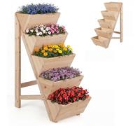 HOMASIS Jardiniere sur Pieds en Bois de Étages, Bac Jardinage Potager Surélevé d’Escalier avec Plates-Lits en V et Base Triangulaire Stable, pour Herbes, Fleurs, Légumes (Nature, 53,5x30x74,5cm)