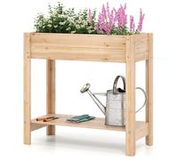 HOMASIS Jardinière surélevée avec étagère, bac à plantes en bois de sapin avec trou de drainage, parterre de fleurs surélevé pour jardin, balcon, terrasse (naturel, 81 x 38 x 77 cm)