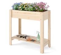 HOMASIS Jardinière surélevée avec étagère, bac à plantes en bois de sapin avec trou de drainage, parterre de fleurs surélevé pour jardin, balcon, terrasse (naturel clair, 81 x 37 x 77 cm)