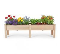 HOMASIS Jardinière Surélevée avec Étagère, Bac à Plantes en Bois de Sapin avec Trou de Drainage, Parterre de Fleurs Surélevé pour Jardin, Balcon, Terrasse (Naturel, 240 x 43,5 x 51,5 cm)