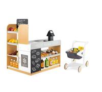 HOMASIS Jeu de Supermarché en Bois pour Enfants avec Caisse et Chariot