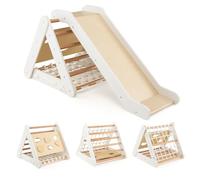 HOMASIS Jeu d'escalade pour Enfants avec Toboggan, Aire de Jeux Intérieure en Bois pour Enfants, Triangle d'escalade Montessori pour Enfants de 1+ Ans, Capacité de 60kg (Blanc)