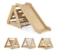 HOMASIS Jeu d'escalade pour Enfants avec Toboggan, Aire de Jeux Intérieure en Bois pour Enfants, Triangle d'escalade Montessori pour Enfants de 1+ Ans, Capacité de 60kg (Naturel)