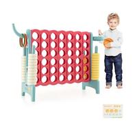 HOMASIS Jeu géant 4 Gagnants, Jeu 4 en 1 avec Panier de Basket & Lancer, Jeu de Stratégie avec 42 Anneaux, XXL Jeu de société Jouet pour Enfants & Adultes Extérieur (Rouge)