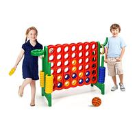 HOMASIS Jeu géant 4 Gagnants, Jeu 4 en 1 avec Panier de Basket & Lancer, Jeu de Stratégie avec 42 Anneaux, XXL Jeu de société Jouet pour Enfants & Adultes Extérieur (Vert)
