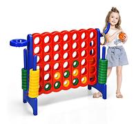 HOMASIS Jeu géant 4 Gagnants, Jeu 4 en 1 avec Panier de Basket & Lancer, Jeu de Stratégie avec 42 Anneaux, XXL Jeu de société Jouet pour Enfants & Adultes Extérieur (Bleu)