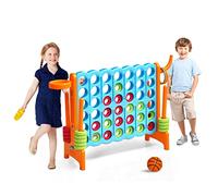 HOMASIS Jeu géant 4 Gagnants, Jeu 4 en 1 avec Panier de Basket & Lancer, Jeu de Stratégie avec 42 Anneaux, XXL Jeu de société Jouet pour Enfants & Adultes Extérieur (Orange)