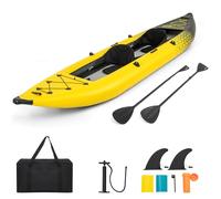 HOMASIS Kayak Gonflable 2 Places en PVC, Canoë Gonflable avec 2 Palettes Réglables, Sac de Transport, Pompe à Main et Kit de Réparation, Bateau Gonflable Mer pour Adultes, 382x94x40cm (Jaune)