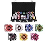 HOMASIS Kit de Poker avec 300 jetons, Mallette de Poker en Aluminium avec 2 Jeux de Cartes, 5 dés, 1 Bouton de Croupier, Mallette de Poker verrouillable, Jeu de Cartes de Poker pour Texas