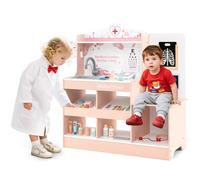HOMASIS Kit Médecin pour Enfants en Bois, Kit Médical pour Fille avec Lavabo, Examen de la Vue, Électrocardiogramme, Montre et Radiographie, Jeu d'Infirmière Simulation pour Enfants de 3+ Ans (Rose)