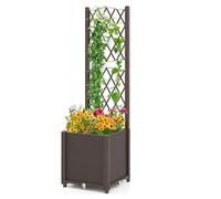 HOMASIS Lit de Jardin Surélevé en Bois avec Treillis, Jardinière d’Extérieur avec Disque Auto-Arrosant, Trous de Drainage, Bac à Fleurs pour Plantes Grimpantes, Légumes (Brun, 40x40x140cm)
