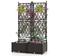 HOMASIS Lit de Jardin Surélevé en Bois avec Treillis, Jardinière d’Extérieur avec Disque Auto-Arrosant, Trous de Drainage, Bac à Fleurs pour Plantes Grimpantes, Légumes 80 x 40 x 126 cm (Noir)