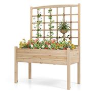 HOMASIS Lit de Jardin Surélevé en Bois avec Treillis, Jardinière d’Intérieur Extérieur sur Pieds avec Trous de Drainage, Bac à Plantes pour Plantes Grimpantes, Légumes, Fleurs, Herbes, 119x60x117cm